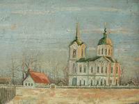 Церковь в Доворцах, из собрания Солецкого музея. Картина маслом на фанере.