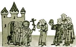 Князь присягает новгородцам на кресте. С миниатюры Радзивилловской летописи